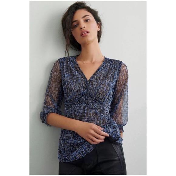 Anthropologie Tops - Anthropologie Gretchen Smocked Tunic Blouse Black Motif